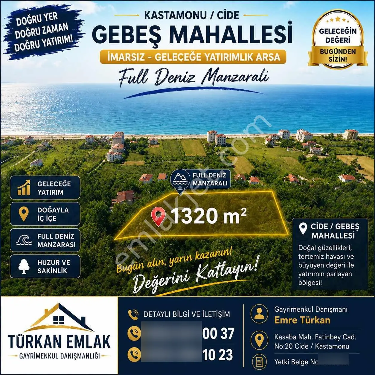 Türkan Emlaktan Cide Gebeşte Deniz Manzaralı 1320 M² Arsa