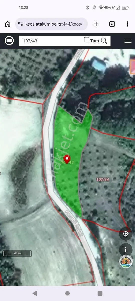 Atakum Yukarıaksuda Tek Tapu 1416 M2 90 Metre Yol Cepheli Tarla