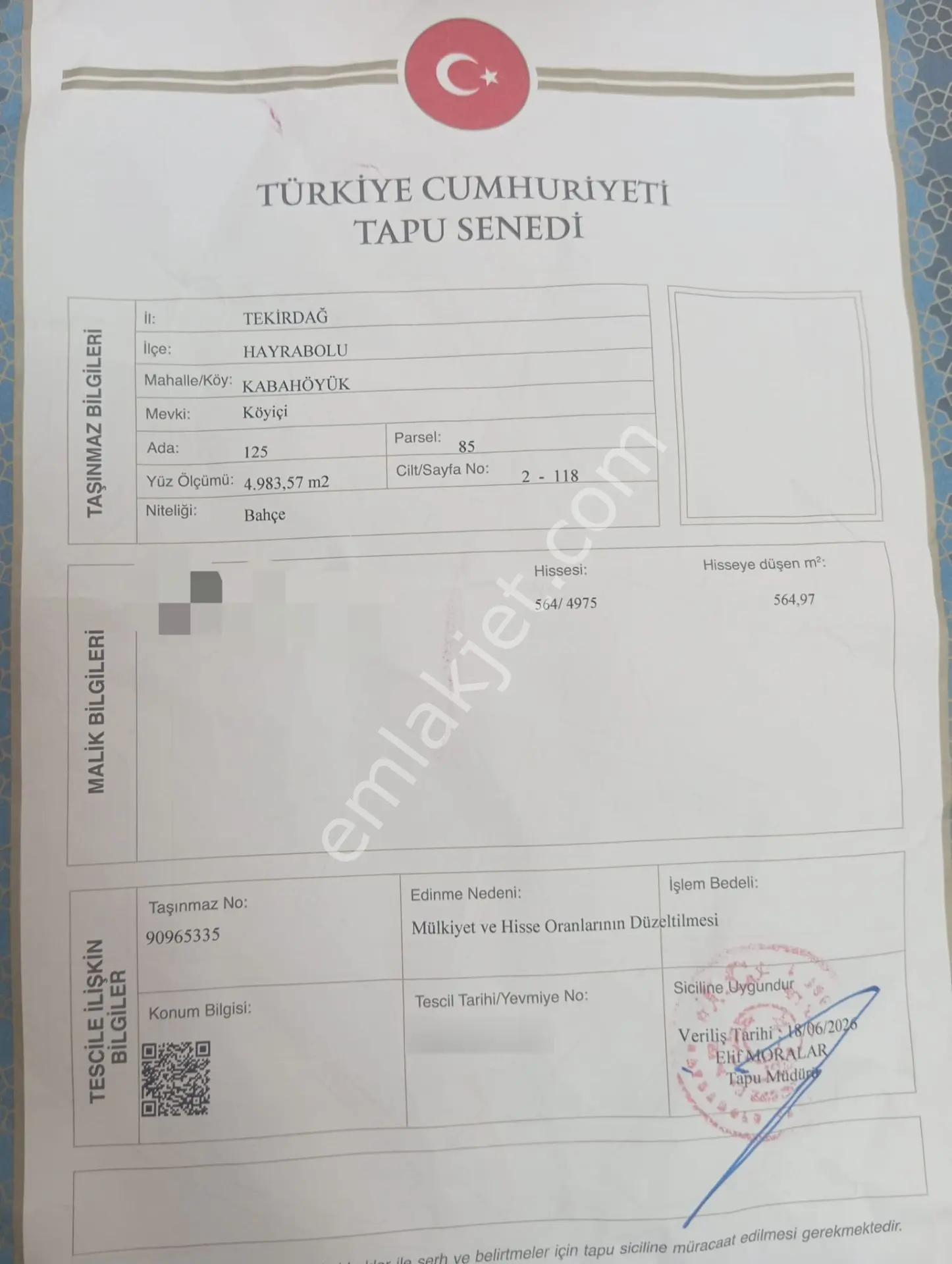 Hayrabolu Kabahöyük'te Satılık 564 M² Yatırımlık Bağ & Bahçe - Görsel 4