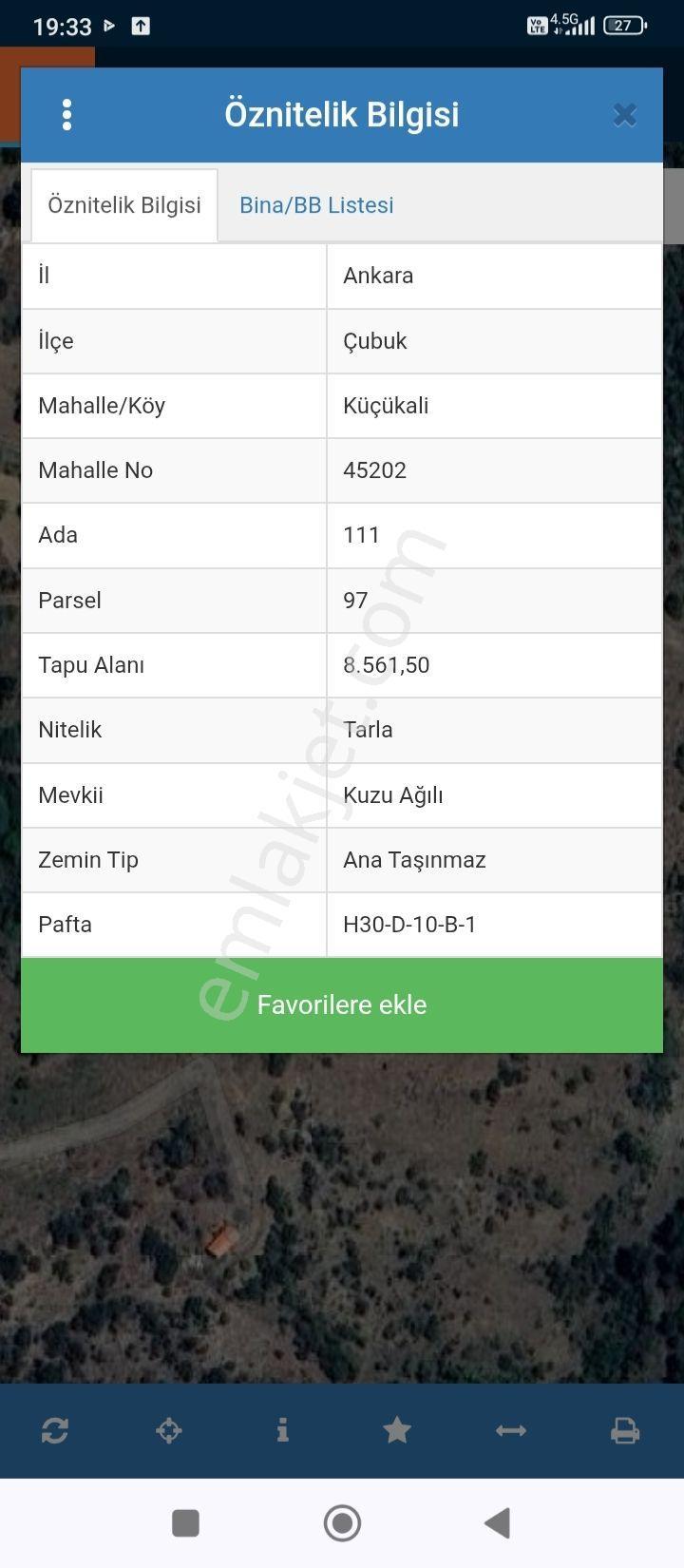 Çubuk Küçük Ali Mah Satılık Tarla Tektapu - Görsel 2