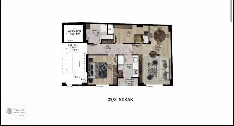 Gökalp'den Kısa Süreli Fiyat! 2+1 60m2 5.kat Satılık Sıfır Daire - Görsel 3