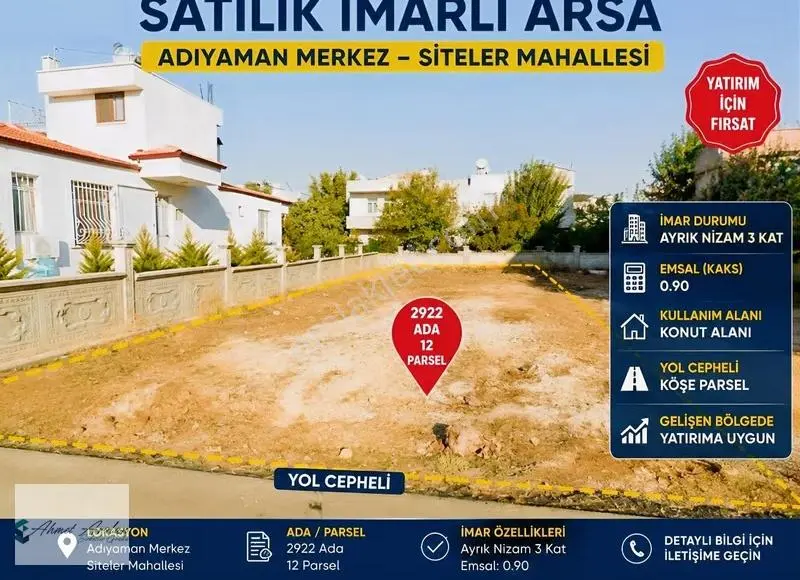 Adıyaman Merkez Siteler Mahallesinde İmarlı Satılık Arsa