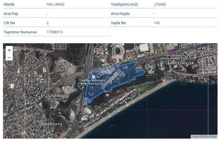 Antalya Muratpaşa Meltem'de 2300 M² Satılık Arsa