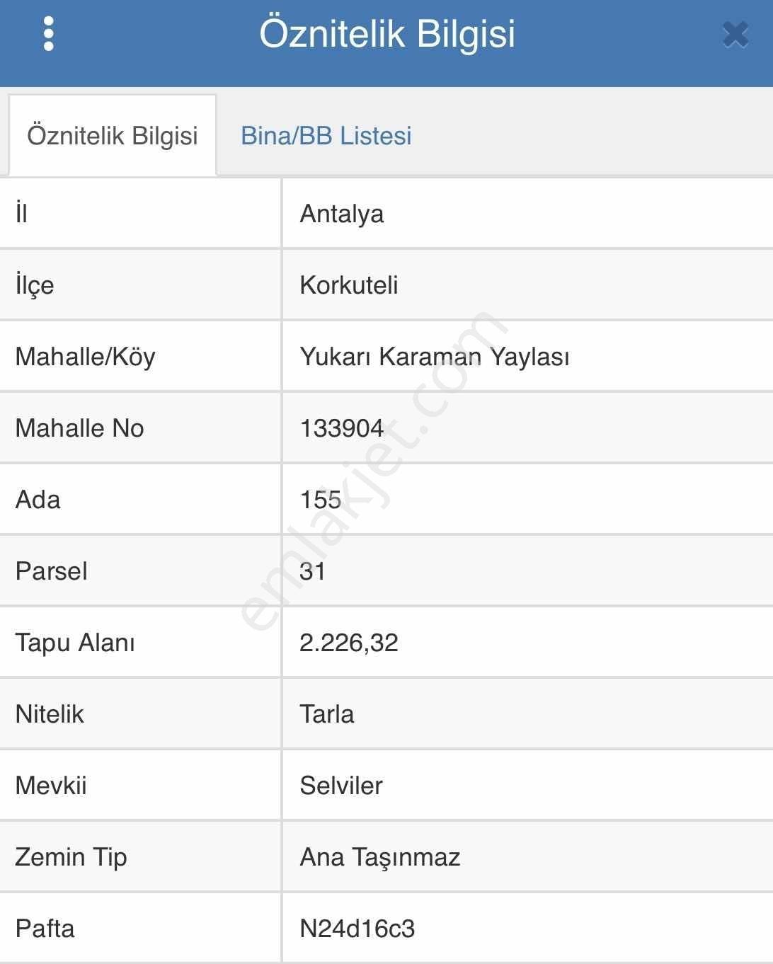 Korkuteli Yukarıkaraman'da Tarla Vasfında