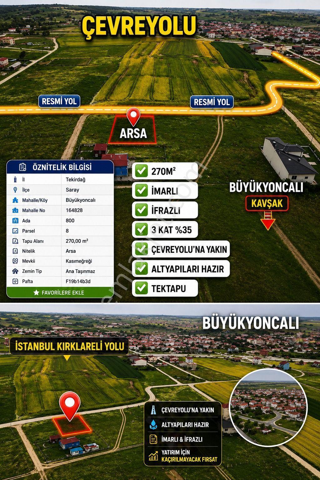 Saray Büyükyoncalıda Çevreyolu'na Yakın Satılık Tektapu 270m² Arsa - Görsel 3