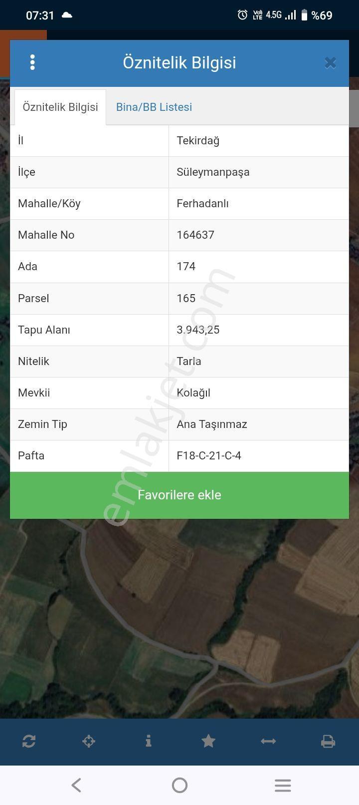 Tekirdağ Ferhadanlı Köyünde Satılık Tarla