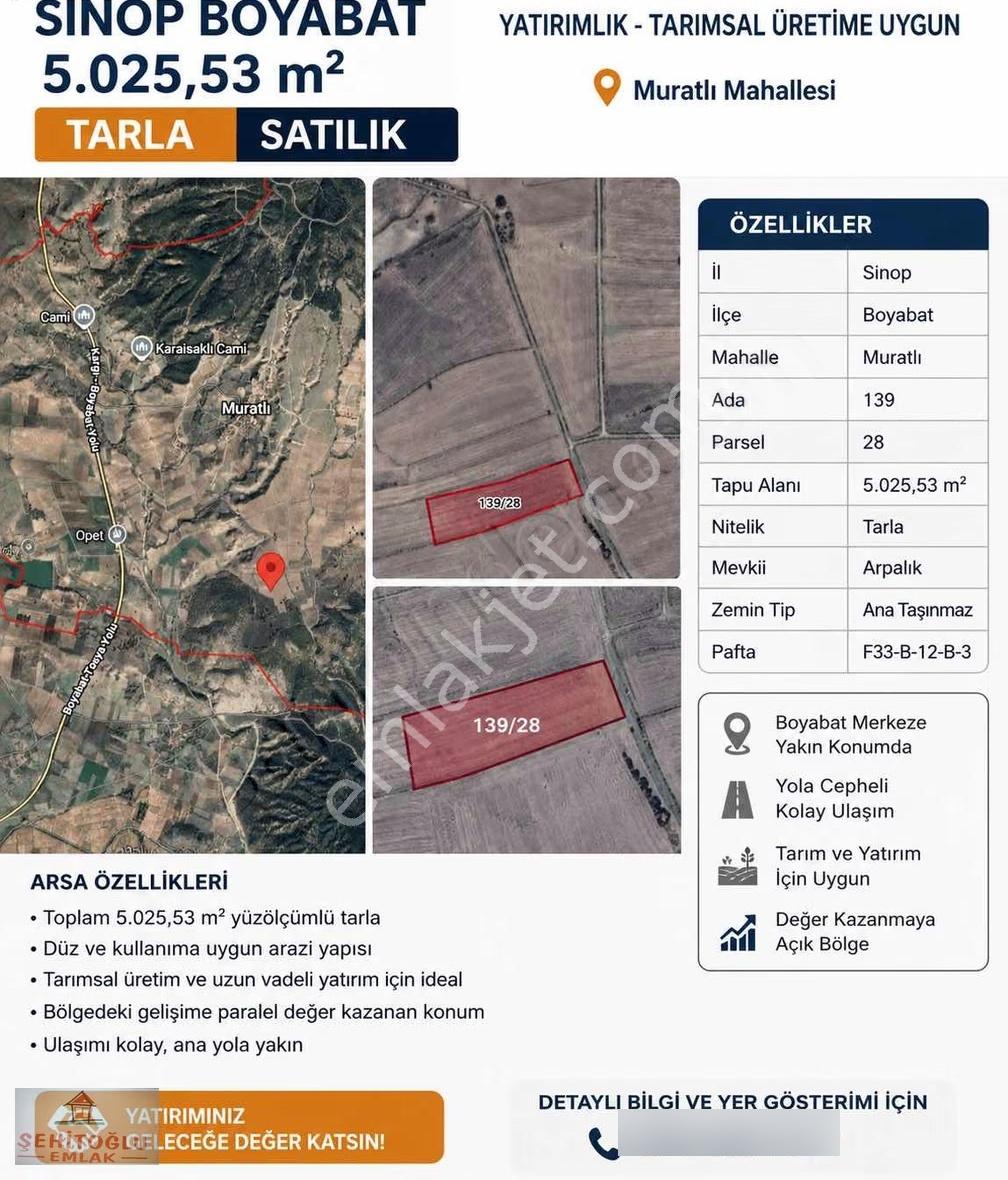 Boyabat Muratlı 5.dönüm Satılık Tarla