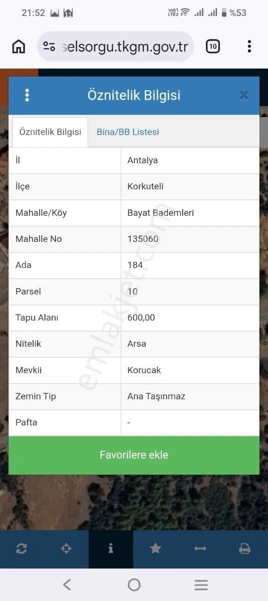 Antalya Bayatbadem Korucak Satılık 600 M2 Villa Arsası - Görsel 3