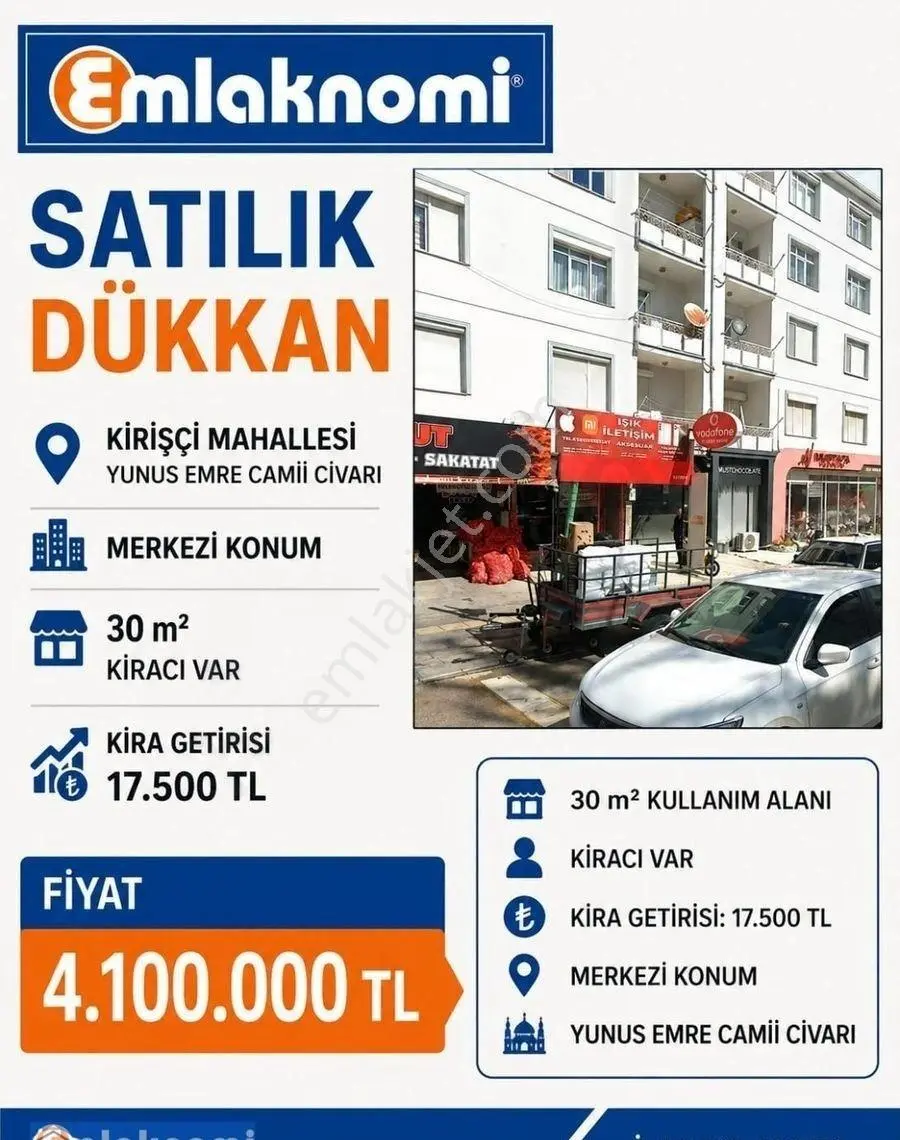 Emlaknomi'den Kirişçi Mah.yunus Emre Camii Civarı Kiracılı 30 M2