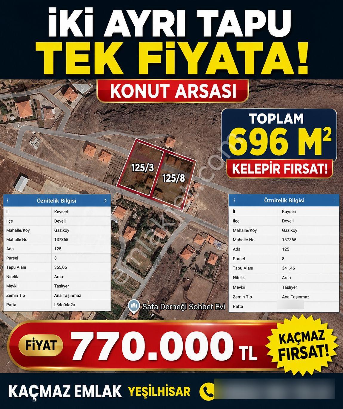 Kaçmaz Emlaktan Develi Gazi Mahallesinde Satılık Konut Arsası