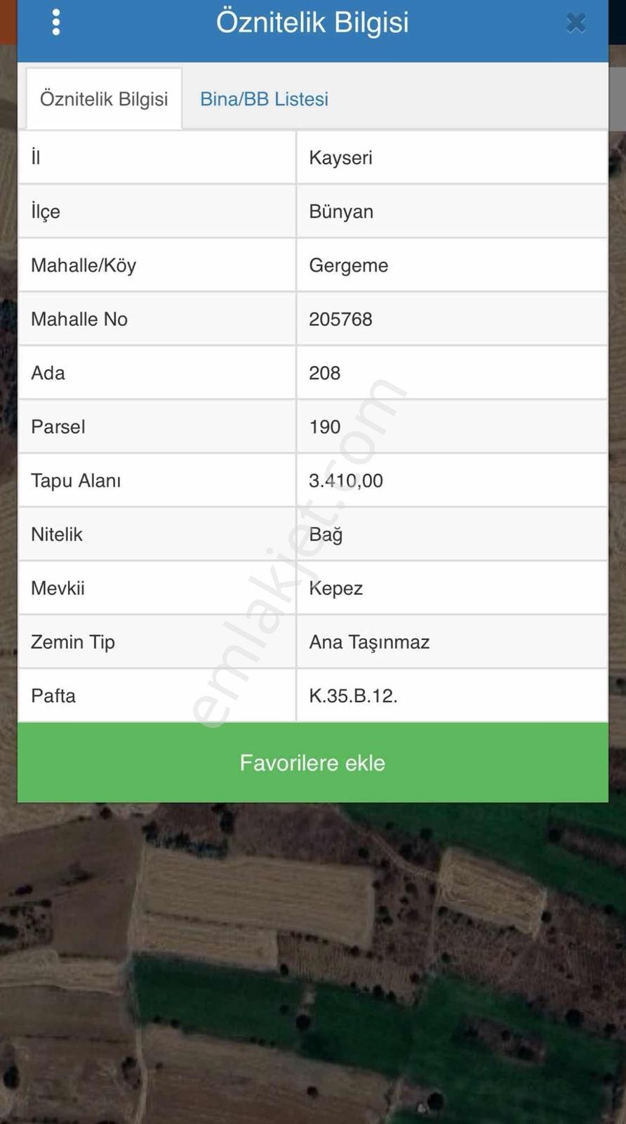 Bünyan Gergeme Satılık Bağ