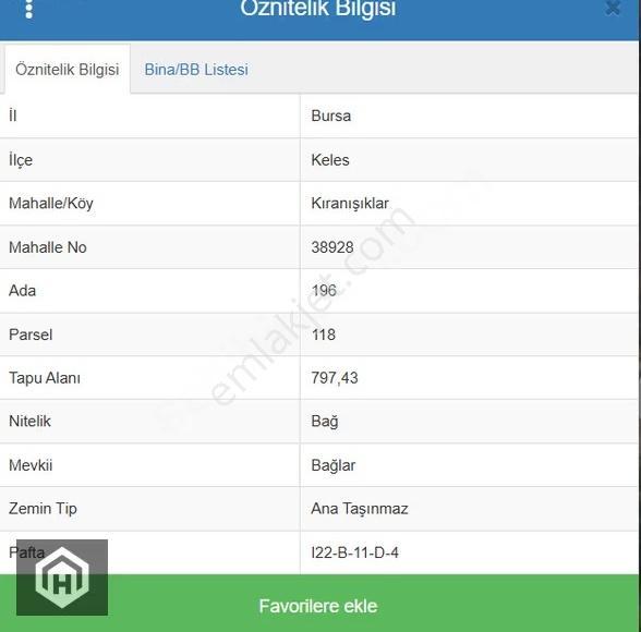 Bursa Keles Kıranışıklar 797mt2 Tek Tapu Ana Yola Cephe Bağ