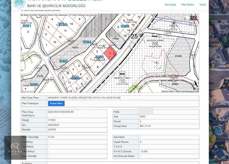 -coşar Gayrimenkul - Zafer Mahallesi Ana Yola Sıfır 881m2 Arsa - Görsel 4