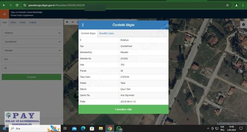 Pay'dan Satılık Çavdarhisar Meydan Mahallesinde Arsa