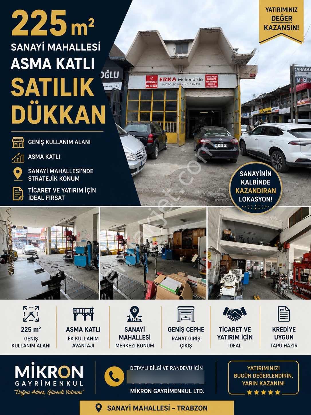 Trabzon Sanayi Mah Köşe Başı 225m2 Satılık Dükkan