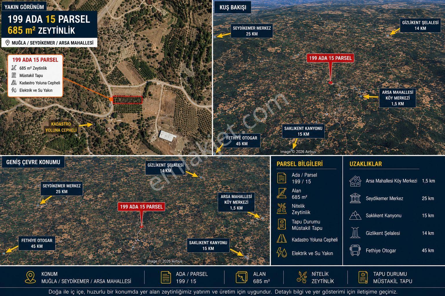Sahibinden | Muğla Seydikemer Arsa Mahallesi'nde Kadastro Yoluna Cepheli 685 M² Zeytinlik - Görsel 3