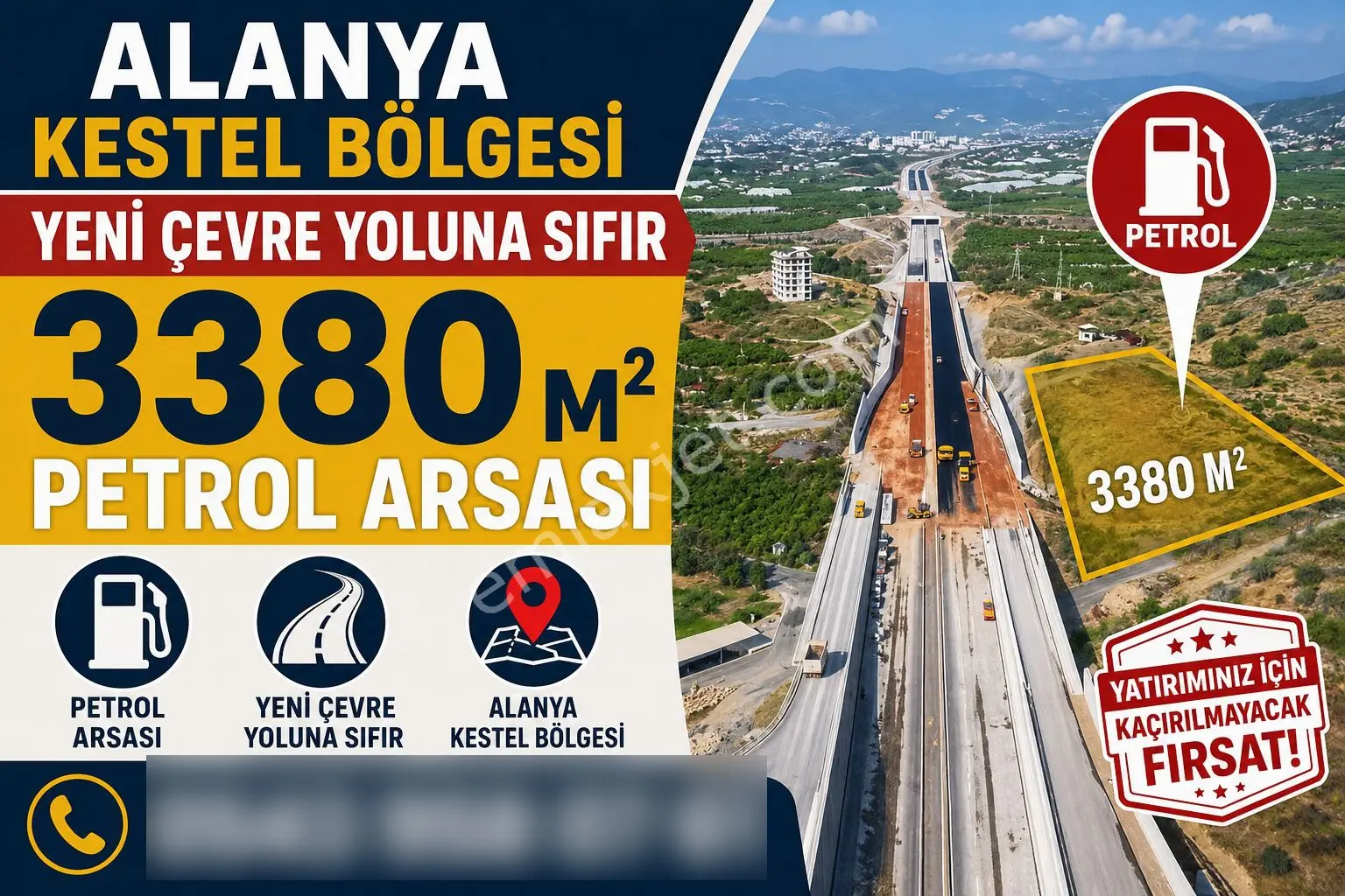 Alanya Kestel Yeni Çevre Yolu Üzerinde Satılık 3.380 M² Petrol Arsası