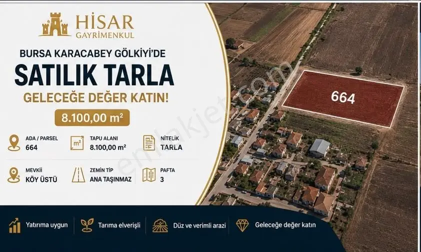 Gölkıyıda 8.100 M² Satılık Tarla | Kadastro Yoluna 1 Parsel