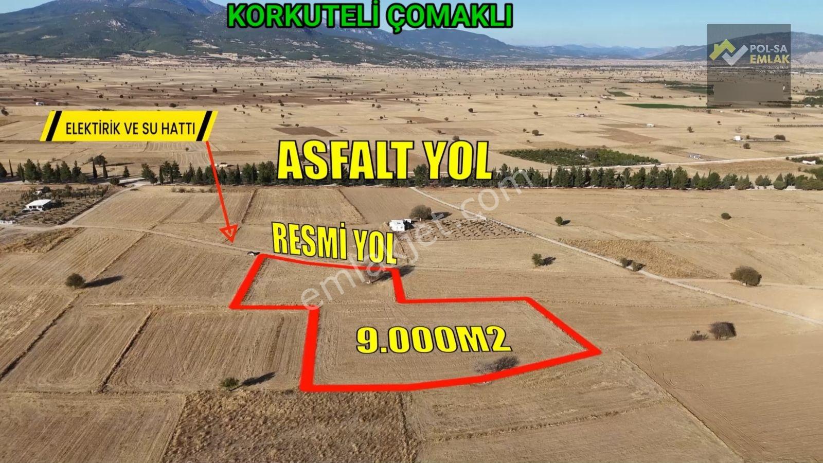 Korkuteli Çomaklı Köyü Satılık 9.000m2 Tarla Resmi Yol Var