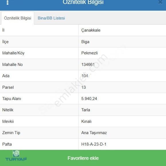 Çanakkale Biga Pekmezli 5.940m2 Satılık Yatırımlık Tarla - Görsel 2
