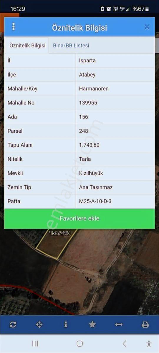 Isparta Atabeyde Yatırımlık Tarla Acil Satılık