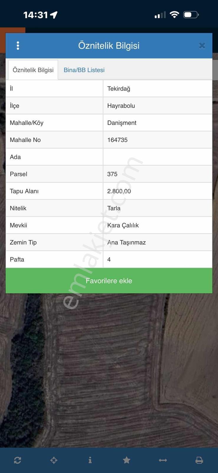 **hayrabolu Danışment Tek Tapu 2.800 M2 Fırsat Tarla**