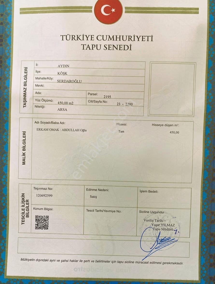 Fırsat Arsa.aydın-köşk 4 Kat İmarlı 450 M² - Görsel 3