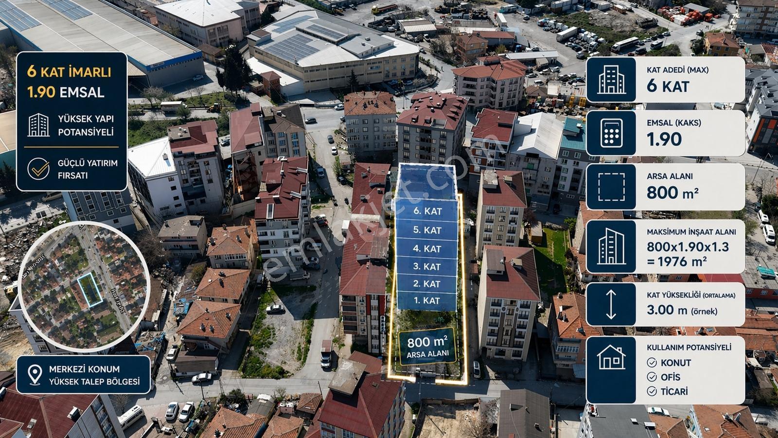 Satılık 1.90 Emsal 6 Kat İmarlı 800 M2 İmarlı İfrazlı Arsa - Görsel 10