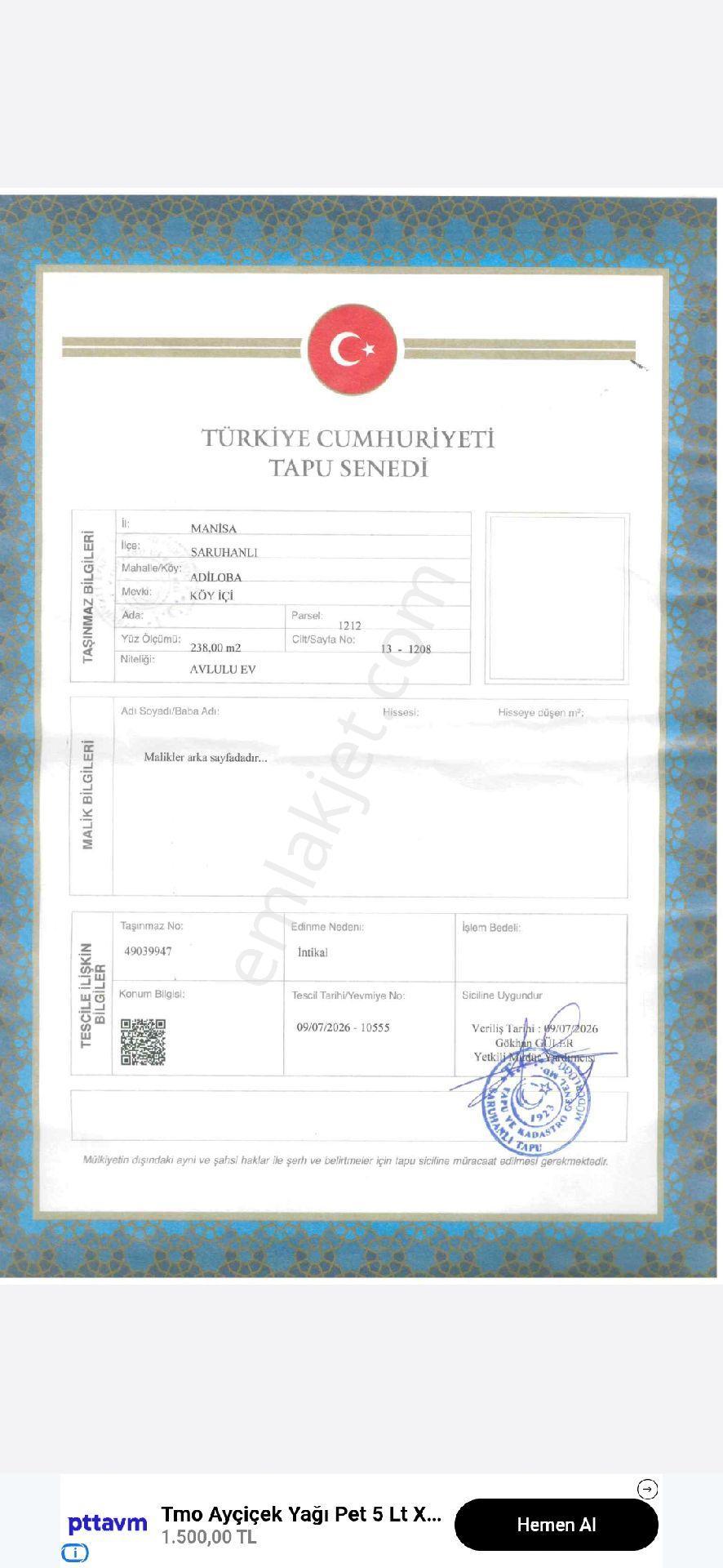 Manisa Saruhanlı Adiloba Da Satılık Arsa