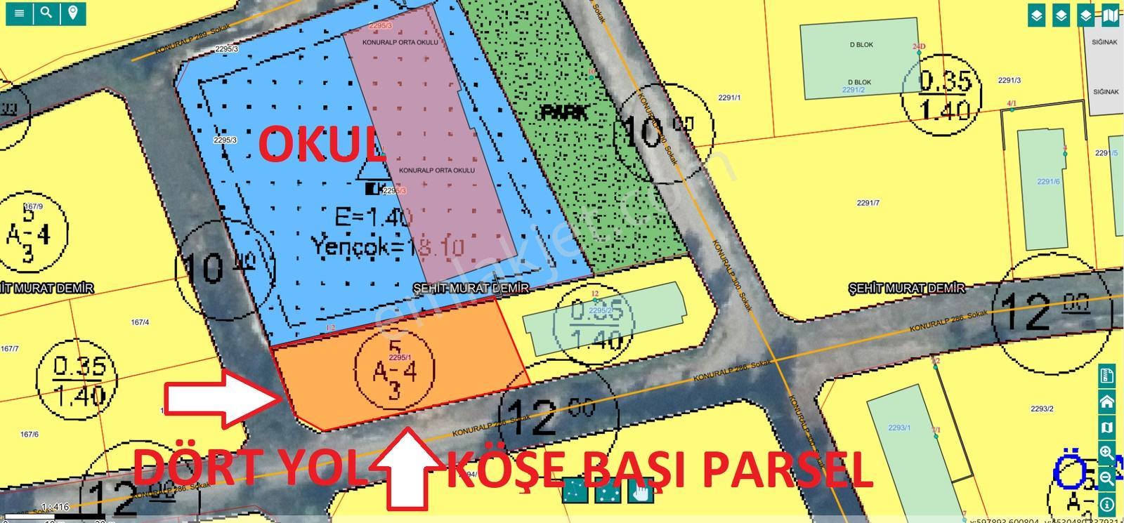 Düzce Konuralp Üniversite Yanı 845 M2 4 Kat İmarlı Köşe Parsel