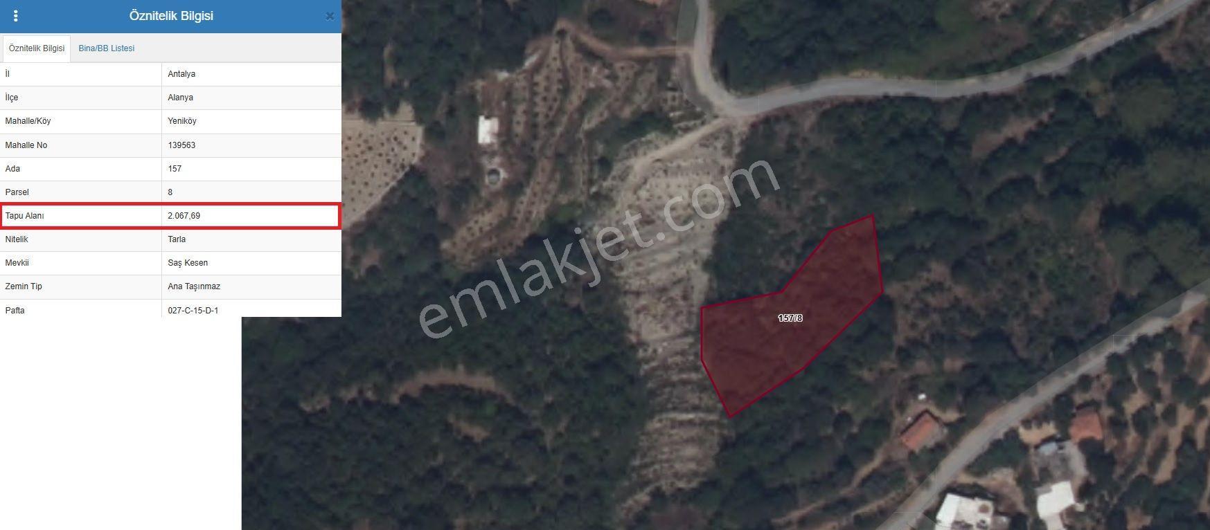 SATILIK 2.067M² TARLA ALANYA-YENİKÖY - Daha fazla