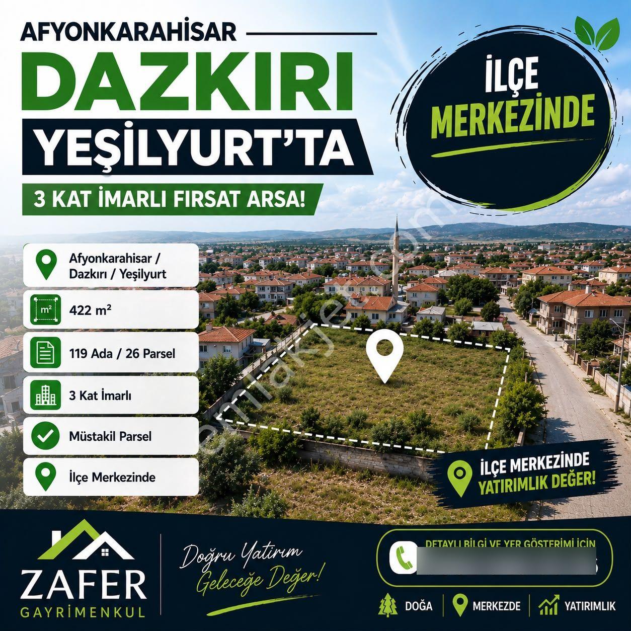 Afyonkarahisar Dazkırı Yeşilyurt’ta 3 Kat İmarlı Fırsat Arsa!