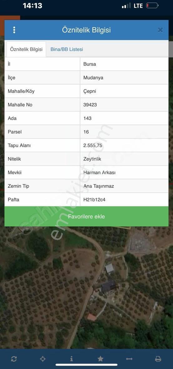 MUDANYA ÇEPNİ DE SATILIK TEK TAPU TARLA