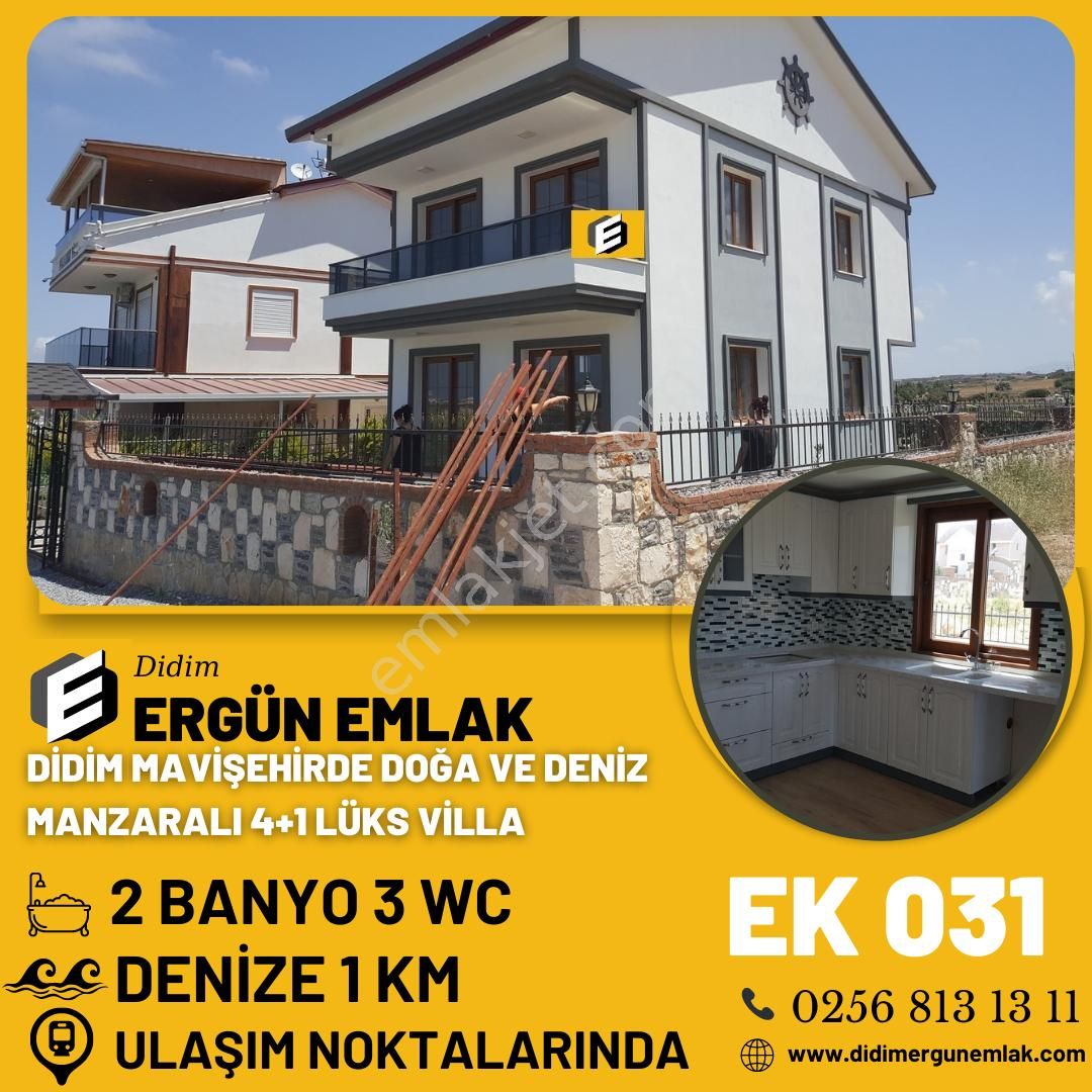 Didim Mavişehir Satılık Villa DENİZ MANZARALI 4+1 TAM MÜSTAKİL TRİPLEKS VİLLA 