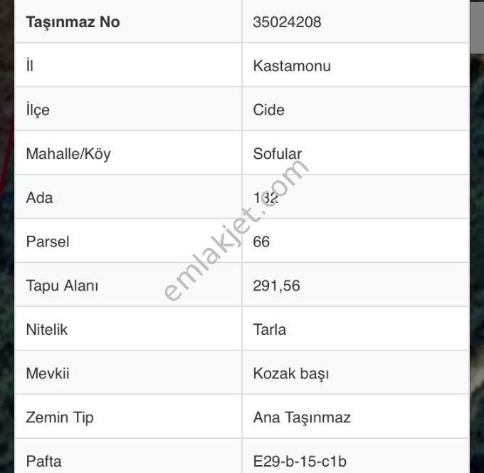 Emlakçıdan Kastamonu Cide Sofular Mahallesi Satılık Tarla 50.000 TL