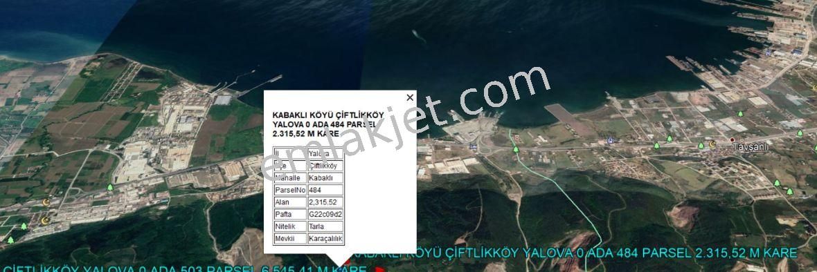 Çiftlikköy Kabaklı Köyü (Merkez) Satılık Tarla YALOVA KABAKLI KÖYÜNDE FULL DENİZ MANZARALI 2.315 M KARE TARLA