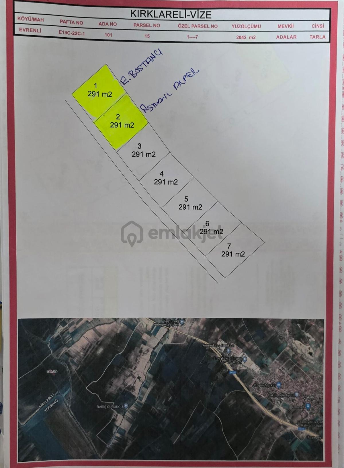 Çakıllı Evrenli De 291 M2 Parseller Satışta