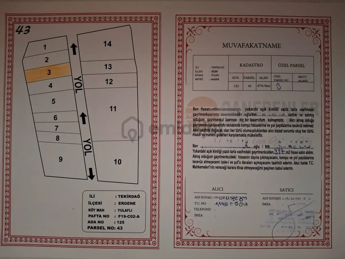 Tekirdağ Ergene Yulaflı Mah Satılık Tarla 317m2 İmar Dibinde - 7