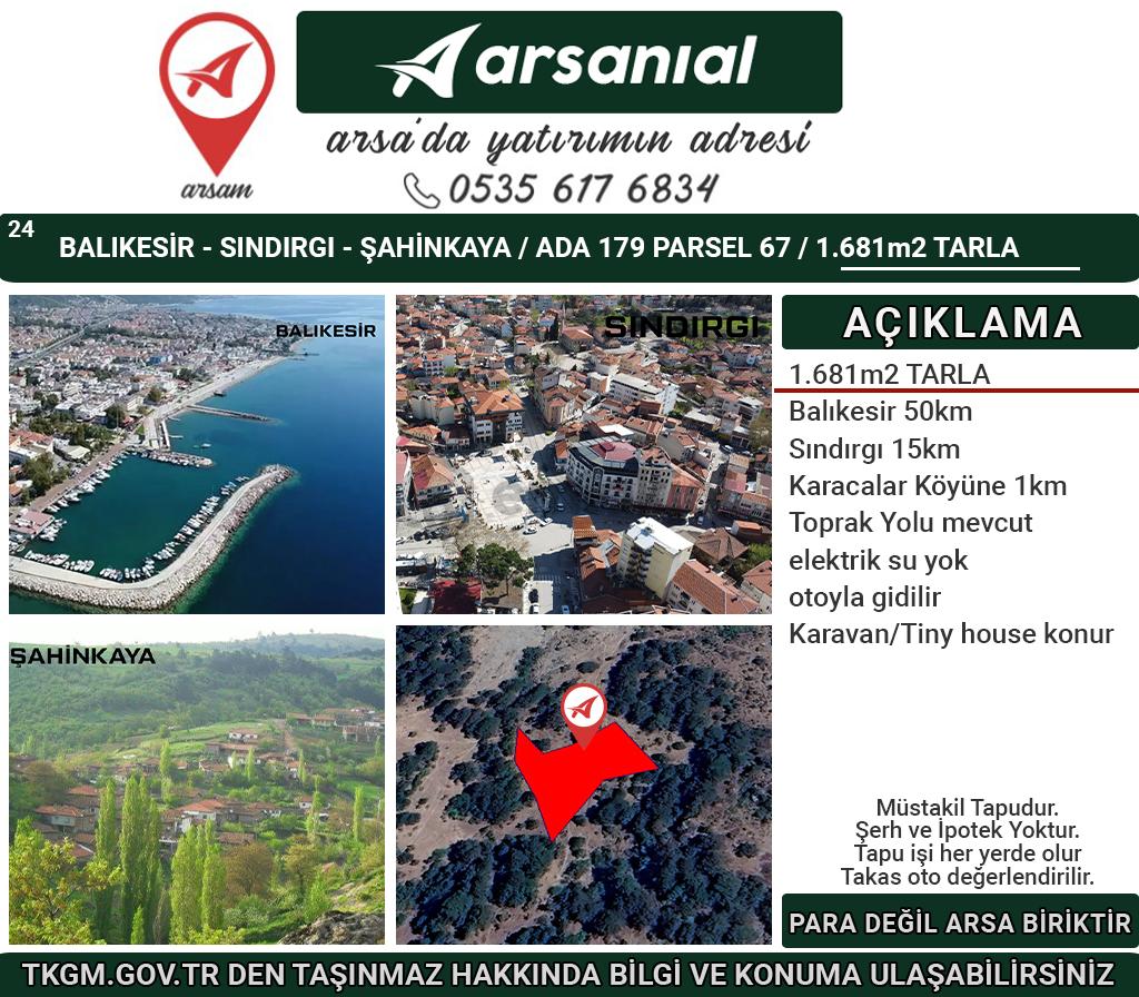 Balıkesir Sındırgı Şahinkaya Satılık 1681m2 Tarla