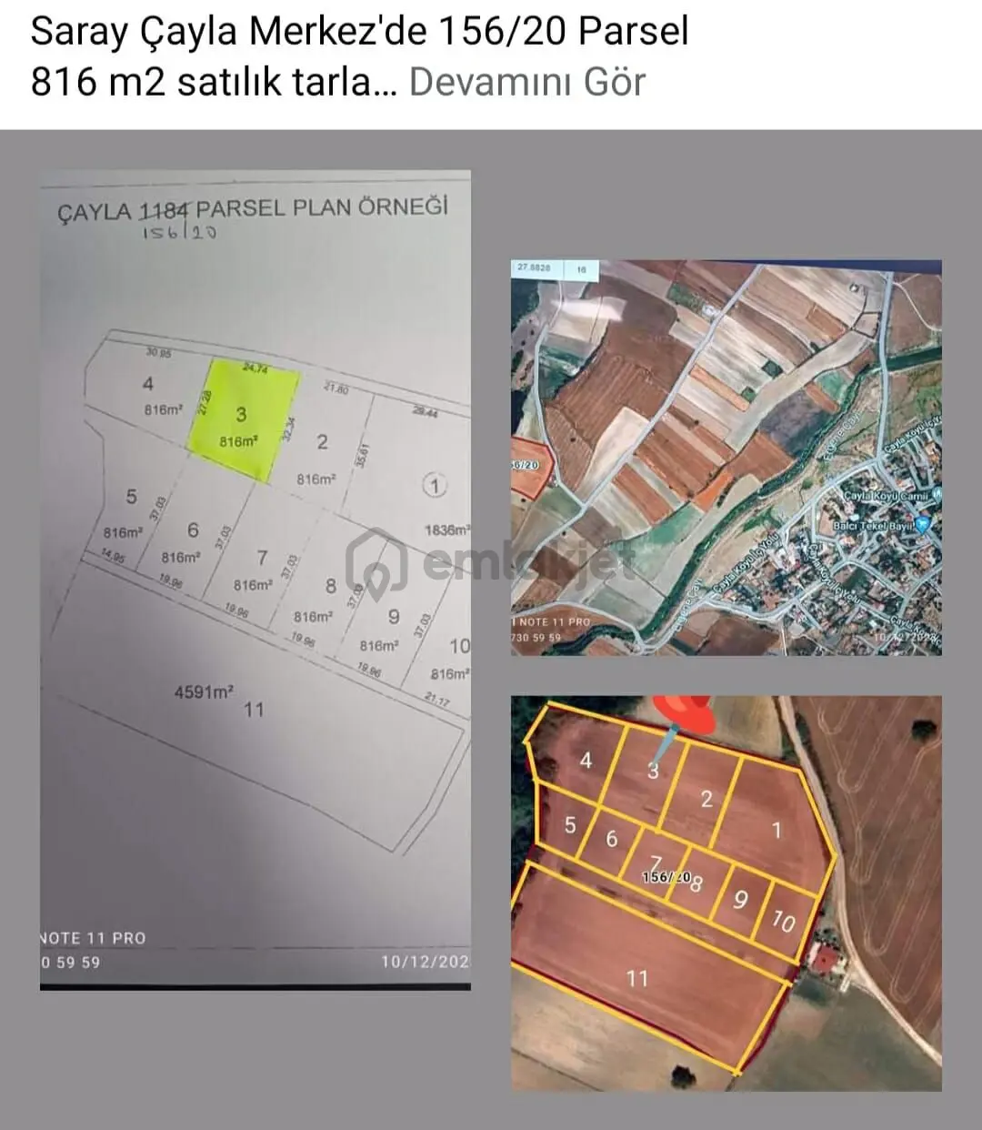 Saray Çayla Merkez'de Satılık 816 M2 Tarla - 10