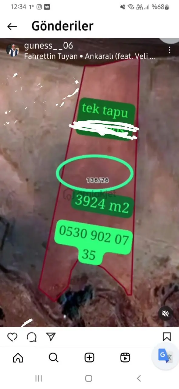 Sahibinden Tek Tapu 4 Dönüm 1.250