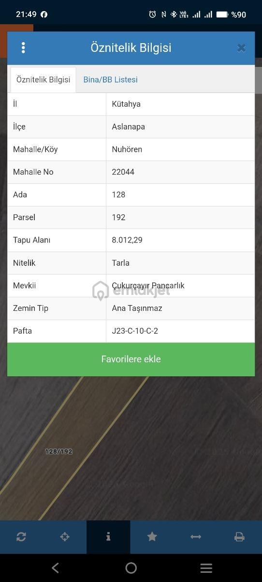 Aslanapa Nuhörende Satılık Tarla
