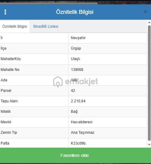 Ürgüp Ulaşlıda 2.210 M2 Bağ - 2