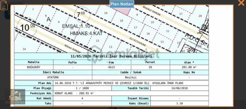 Ulus'tan Boğazköy'de 202m2 4 Kat 1.10 İmarlı İfrazlı Arsa