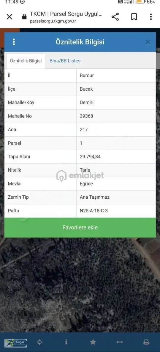 Bucak Demirli De Satılık Tarla