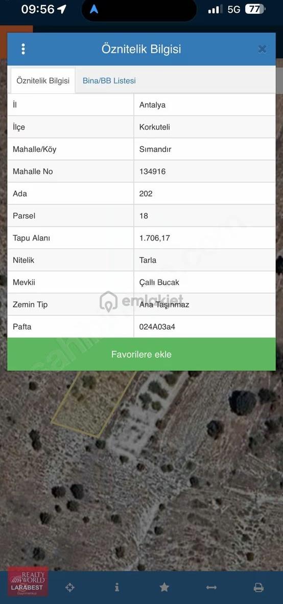 Korkuteli Simandır 1.706 M² Satılık Tarla, 202/18 - 2