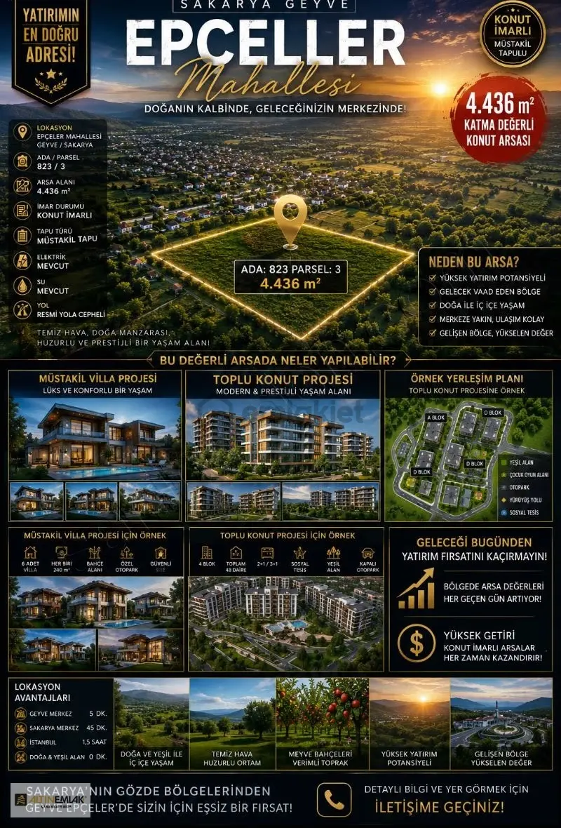Sakarya Geyve Epçelerde Yola Cephe 4436m² Konut İmarlı Arsa - 3