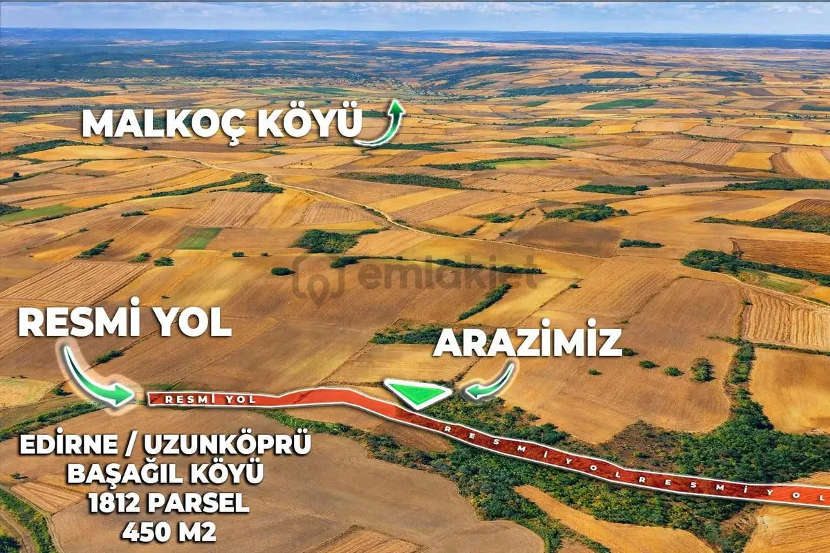 Uzunköprü Başağıl Mahallesinde Tek Tapu 450 M2 Satılık Tarla - 4