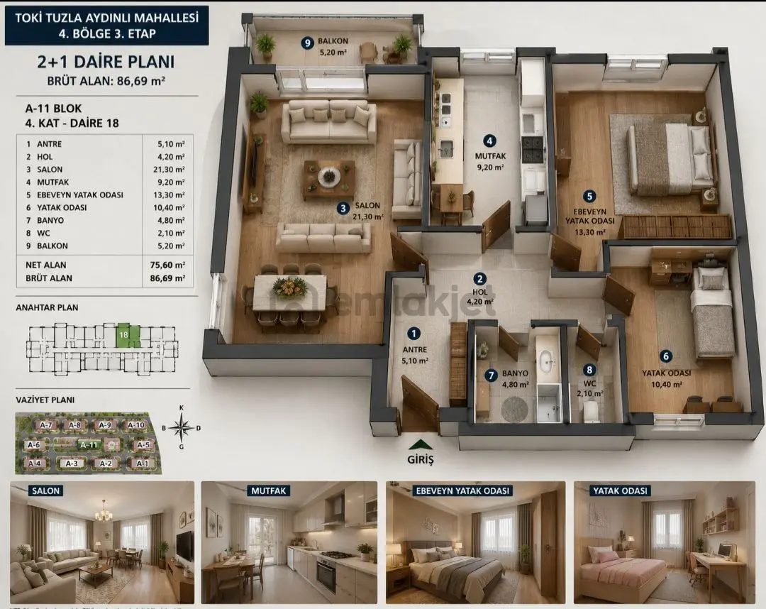 🔥 Fırsat! Toki Tuzla Aydınlı 2+1 | 86,69 M² | Borçlu Devir - 4