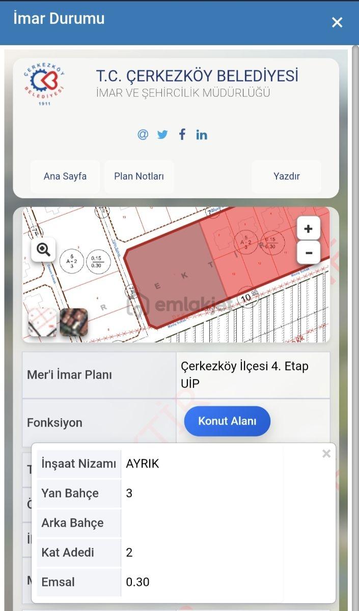 Tekirdağ Çerkezköy 'de Villa İmarlı Satılık Arsa - 6